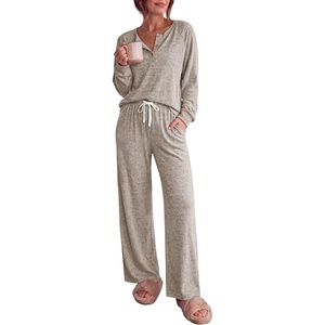 image:imageEkouaer Pajamas for Women Set Soft Longe Sleeve 2 Piece Lounge SetKhaki