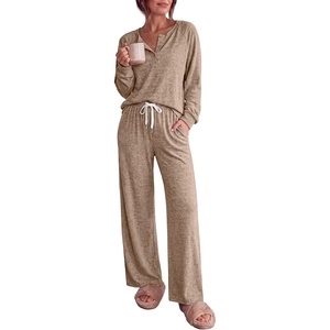 image:imageEkouaer Pajamas for Women Set Soft Longe Sleeve 2 Piece Lounge SetLight Brown