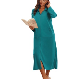 image:imageEkouaer Women Zipper Robe Long Sleeves House Coat Soft Bathrobe HousecoatAteal