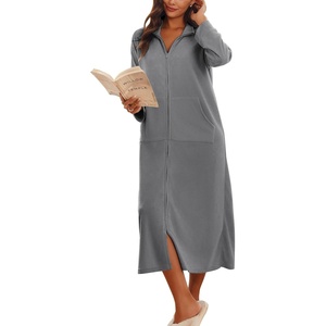 image:imageEkouaer Women Zipper Robe Long Sleeves House Coat Soft Bathrobe HousecoatDark Gray