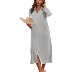 image:imageEkouaer Women Zipper Robe Long Sleeves House Coat Soft Bathrobe HousecoatLight Gray