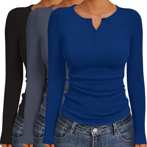 image:imageEkouaer Womens Henley Long Sleeve Shirts 3 Packs Ribbed Knit Thermal TopsBlack  Dark Gray  Navy 3pcs