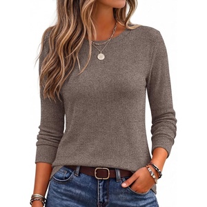 image:imageEkouaer Womens Long Sleeve Shirts Casual Crewneck Thermal TopsBrown