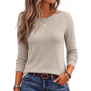 image:imageEkouaer Womens Long Sleeve Shirts Casual Crewneck Thermal TopsKhaki