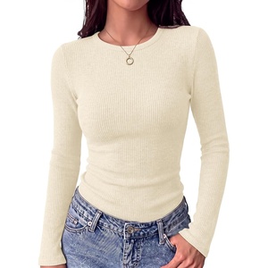 image:imageEkouaer Womens Long Sleeve Shirts Ribbed Tops Slim Fit Thermal UndershirtBeige