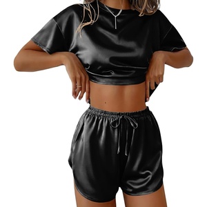 image:imageEkouaer Womens Silk Pajama Sets Side Split Shorts Satin Pjs Sexy Lounge SetBlack