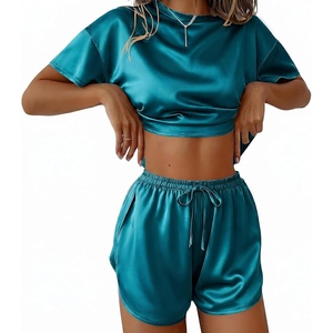 image:imageEkouaer Womens Silk Pajama Sets Side Split Shorts Satin Pjs Sexy Lounge SetBlue Green