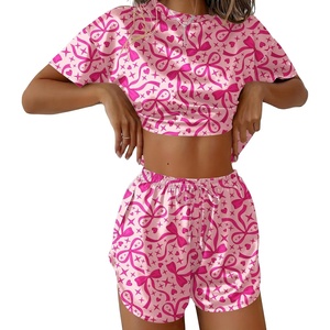 image:imageEkouaer Womens Silk Pajama Sets Side Split Shorts Satin Pjs Sexy Lounge SetBows and Heart Prints
