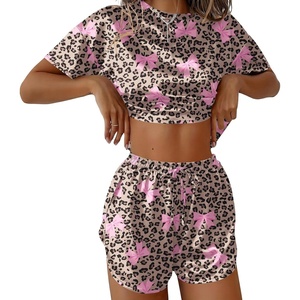 image:imageEkouaer Womens Silk Pajama Sets Side Split Shorts Satin Pjs Sexy Lounge SetBows and Leopard Print