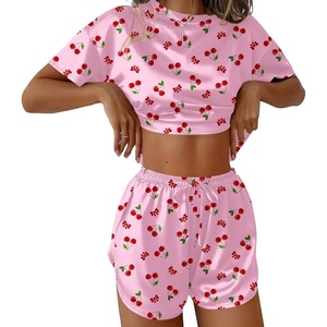 image:imageEkouaer Womens Silk Pajama Sets Side Split Shorts Satin Pjs Sexy Lounge SetCherry