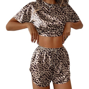 image:imageEkouaer Womens Silk Pajama Sets Side Split Shorts Satin Pjs Sexy Lounge SetLeopard Print