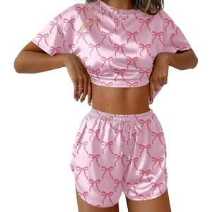 image:imageEkouaer Womens Silk Pajama Sets Side Split Shorts Satin Pjs Sexy Lounge SetPink Bow
