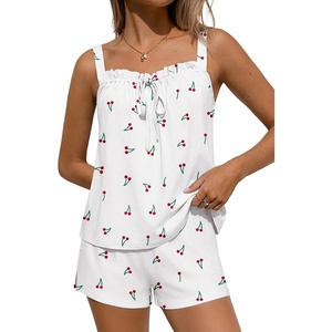 image:imageEkouaer Womens Sleeveless Pajamas Sets Cute Tank Top and Shorts Lounge SetCherry