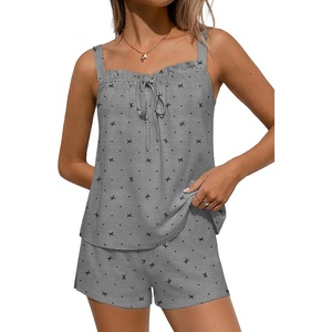 image:imageEkouaer Womens Sleeveless Pajamas Sets Cute Tank Top and Shorts Lounge SetGrey Bow