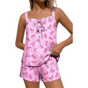 image:imageEkouaer Womens Sleeveless Pajamas Sets Cute Tank Top and Shorts Lounge SetPink Bow