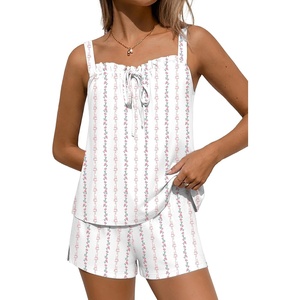 image:imageEkouaer Womens Sleeveless Pajamas Sets Cute Tank Top and Shorts Lounge SetPink Patterned Bow