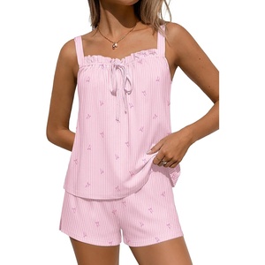 image:imageEkouaer Womens Sleeveless Pajamas Sets Cute Tank Top and Shorts Lounge SetStriped Bow