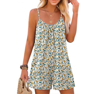 image:imageEkouaer Womens Summer Rompers Beach Vacation Outfits Adjustable JumpsuitsAwhite Floral