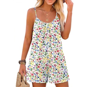 image:imageEkouaer Womens Summer Rompers Beach Vacation Outfits Adjustable JumpsuitsBowtie Flowers