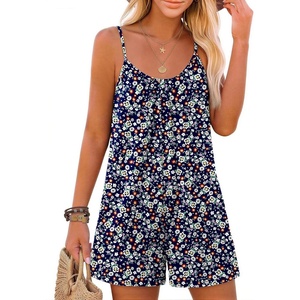 image:imageEkouaer Womens Summer Rompers Beach Vacation Outfits Adjustable JumpsuitsDark Blue Floral