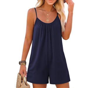 image:imageEkouaer Womens Summer Rompers Beach Vacation Outfits Adjustable JumpsuitsNavy Blue