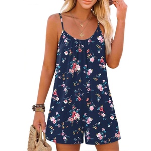 image:imageEkouaer Womens Summer Rompers Beach Vacation Outfits Adjustable JumpsuitsNavy Blue Floral