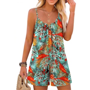 image:imageEkouaer Womens Summer Rompers Beach Vacation Outfits Adjustable JumpsuitsPlant Leaves Floral
