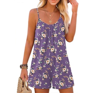 image:imageEkouaer Womens Summer Rompers Beach Vacation Outfits Adjustable JumpsuitsPurple Floral