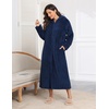image:imageEkouaer Fleece Robes for Women Zipper Long Bathrobe Plush Hooded HousecoatB Navy Blue