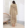 image:imageEkouaer Fleece Robes for Women Zipper Long Bathrobe Plush Hooded HousecoatC Khaki