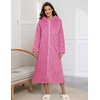 image:imageEkouaer Fleece Robes for Women Zipper Long Bathrobe Plush Hooded HousecoatP Rose Red Jacquard
