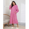 image:imageEkouaer Fleece Robes for Women Zipper Long Bathrobe Plush Hooded HousecoatP Rose Red Jacquard
