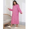 image:imageEkouaer Fleece Robes for Women Zipper Long Bathrobe Plush Hooded HousecoatP Rose Red Jacquard