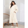 image:imageEkouaer Fleece Robes for Women Zipper Long Bathrobe Plush Hooded HousecoatP White Jacquard