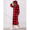 image:imageEkouaer Fleece Robes for Women Zipper Long Bathrobe Plush Hooded HousecoatRed and Black Pliad