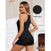 image:imageEkouaer Ribbed Cami Pajamas Set Racerback Tank Top with Shorts Lounge SetsBlack