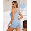 image:imageEkouaer Ribbed Cami Pajamas Set Racerback Tank Top with Shorts Lounge SetsLight Blue