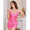 image:imageEkouaer Ribbed Cami Pajamas Set Racerback Tank Top with Shorts Lounge SetsPink Leopard