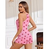 image:imageEkouaer Ribbed Cami Pajamas Set Racerback Tank Top with Shorts Lounge SetsPink Strawberry