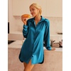 image:imageEkouaer Satin Nightgown for Women Button Down Silk Sleepshirts Sexy V Neck Night Gown Long Sleeve Night Shirts S3XLPeacock Blue
