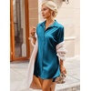 image:imageEkouaer Satin Nightgown for Women Button Down Silk Sleepshirts Sexy V Neck Night Gown Long Sleeve Night Shirts S3XLPeacock Blue