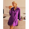 image:imageEkouaer Satin Nightgown for Women Button Down Silk Sleepshirts Sexy V Neck Night Gown Long Sleeve Night Shirts S3XLPurple