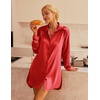 image:imageEkouaer Satin Nightgown for Women Button Down Silk Sleepshirts Sexy V Neck Night Gown Long Sleeve Night Shirts S3XLRed