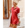 image:imageEkouaer Satin Nightgown for Women Button Down Silk Sleepshirts Sexy V Neck Night Gown Long Sleeve Night Shirts S3XLRed