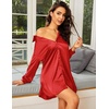 image:imageEkouaer Satin Nightgown for Women Button Down Silk Sleepshirts Sexy V Neck Night Gown Long Sleeve Night Shirts S3XLRed
