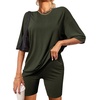 image:imageEkouaer Women 2 Piece Lounge Sets Ribbed Knit Oversized Shirt Biker ShortsArmy Green