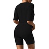 image:imageEkouaer Women 2 Piece Lounge Sets Ribbed Knit Oversized Shirt Biker ShortsBlack
