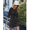 image:imageEkouaer Women 2 Piece Lounge Sets Ribbed Knit Oversized Shirt Biker ShortsBlack