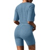 image:imageEkouaer Women 2 Piece Lounge Sets Ribbed Knit Oversized Shirt Biker ShortsBlue