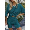image:imageEkouaer Women 2 Piece Lounge Sets Ribbed Knit Oversized Shirt Biker ShortsBlue and Green